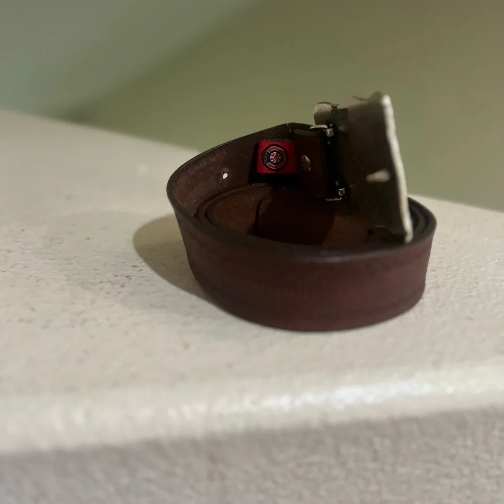 VNTG Genuine Brown Leather Belt Silver Buckle‎ Fit For a King Crown western